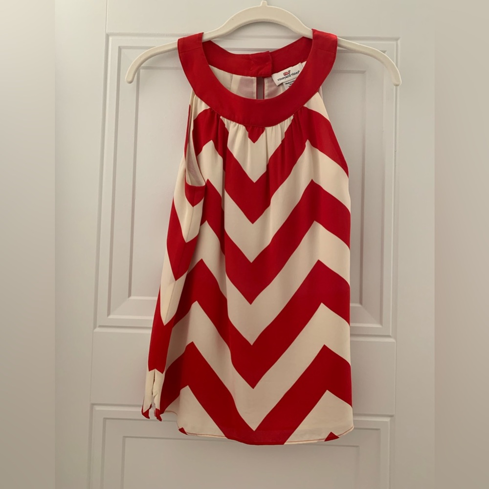 Vineyard Vines Silk Chevron top- Size 0 Cream/Red